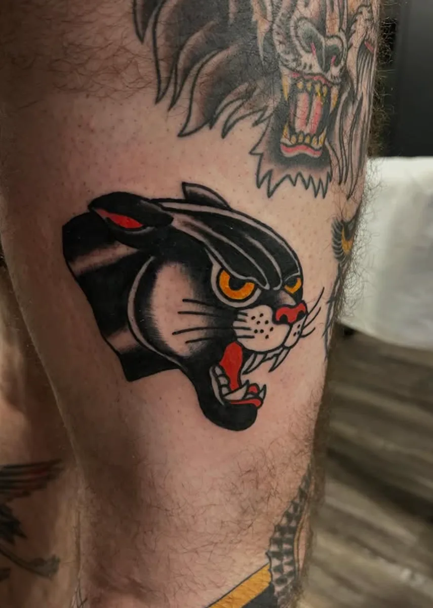 Traditional panther tattoo by Joel at True North Tattoo in Lancaster, PA